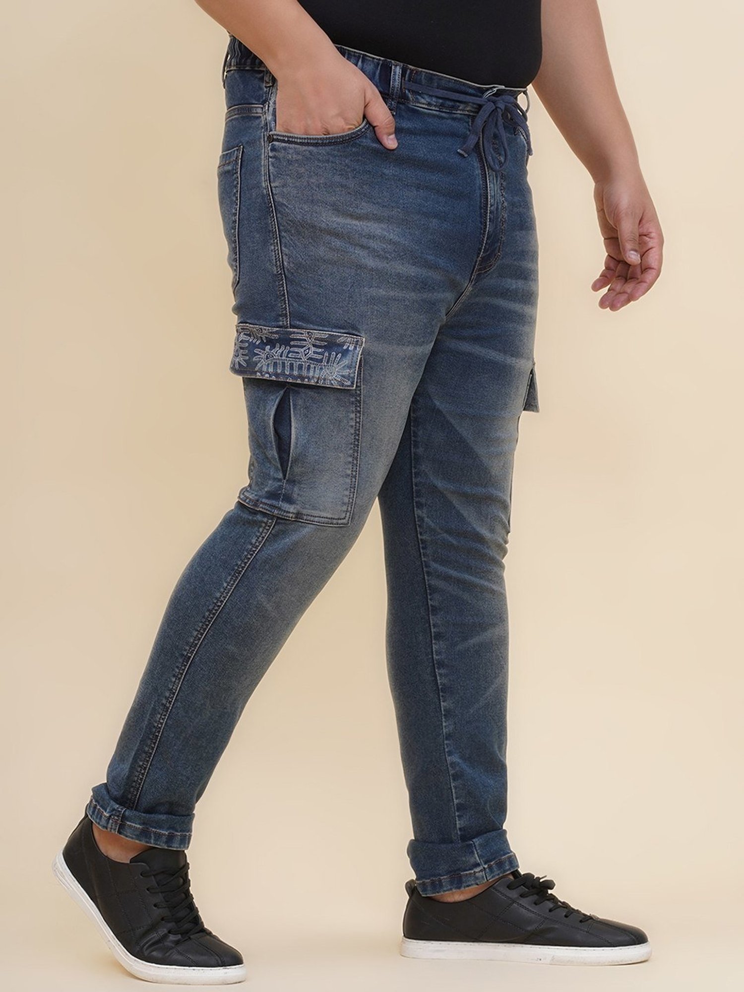 John Pride Blue Cotton Regular Fit Cargo Jeans