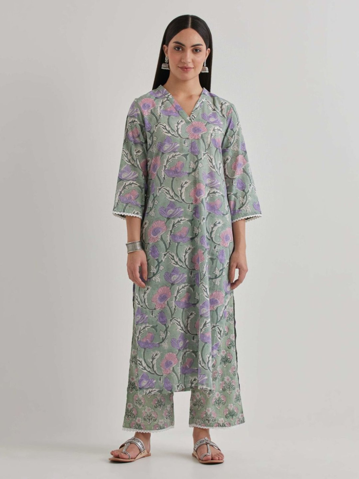 Priya Chaudhary Green Varsha Cotton Printed Kurta
