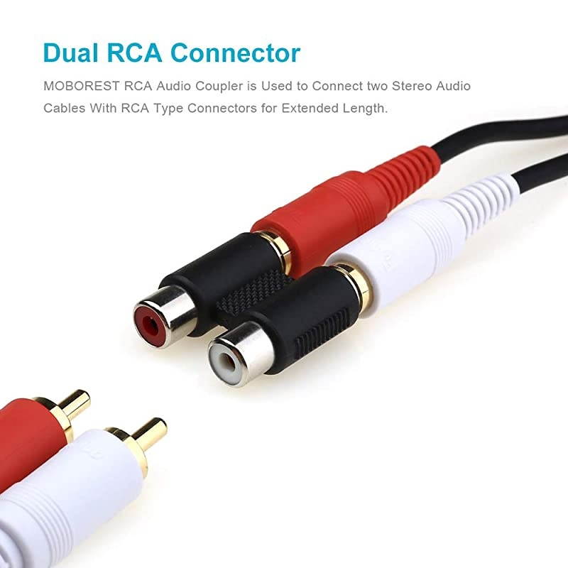 2PCS  Dual Female to Female RCA Jack Extension Cable Adapter Coupler Connector