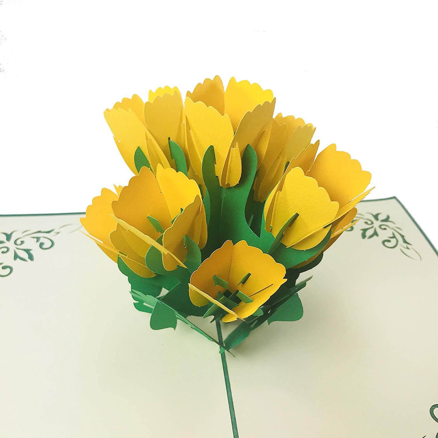 Yellow Tulip - Wow 3D Flower Pop up Greeting Card for All Occasions - Mother's Day, Love, Birthday, Anniversary, Wedding, Loved Ones, Congratulations, Get Well