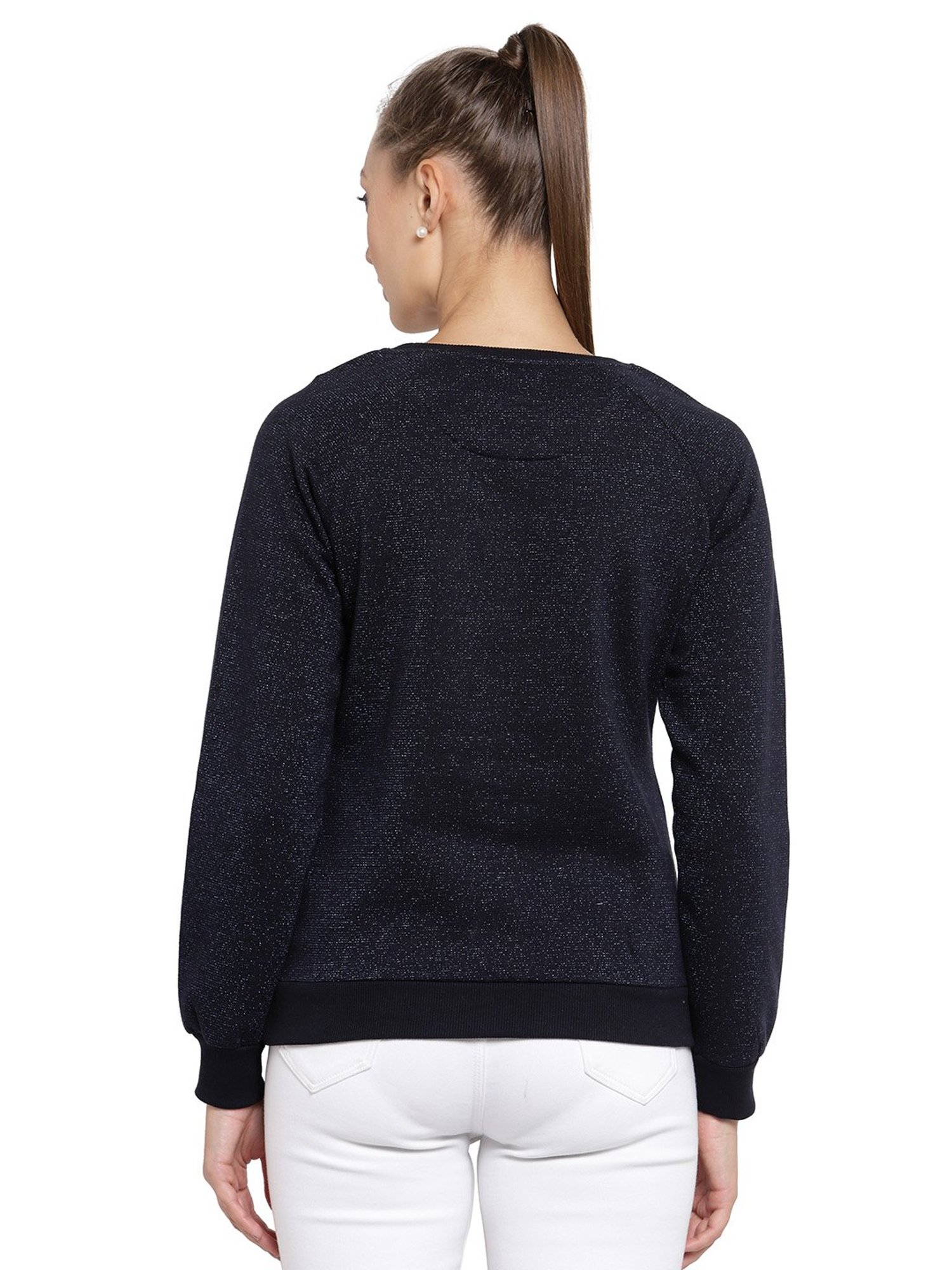 Juelle Navy Embellished Round Neck Sweatshirt