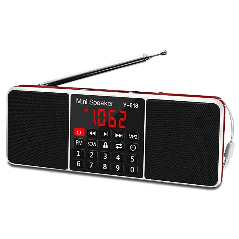 Multifunction Digital FM Radio Media Speaker MP3 Music Player Support TF Card USB Drive with LED Screen Display and Setting Timing Shutdown Function Red