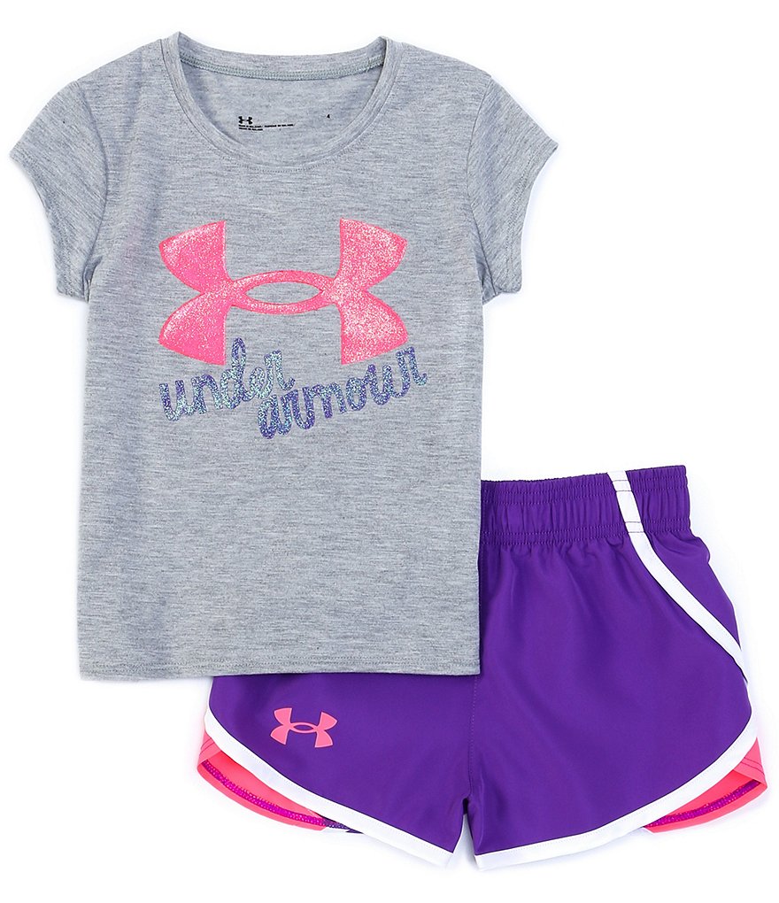 Under Armour Little Girls 2T-6X Short-Sleeve Script Logo Tee & Shorts Set