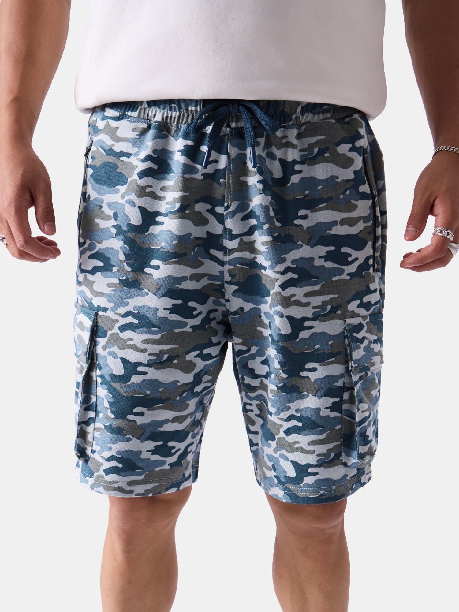 The Souled Store Blue Regular Fit Camouflage Cargo Shorts