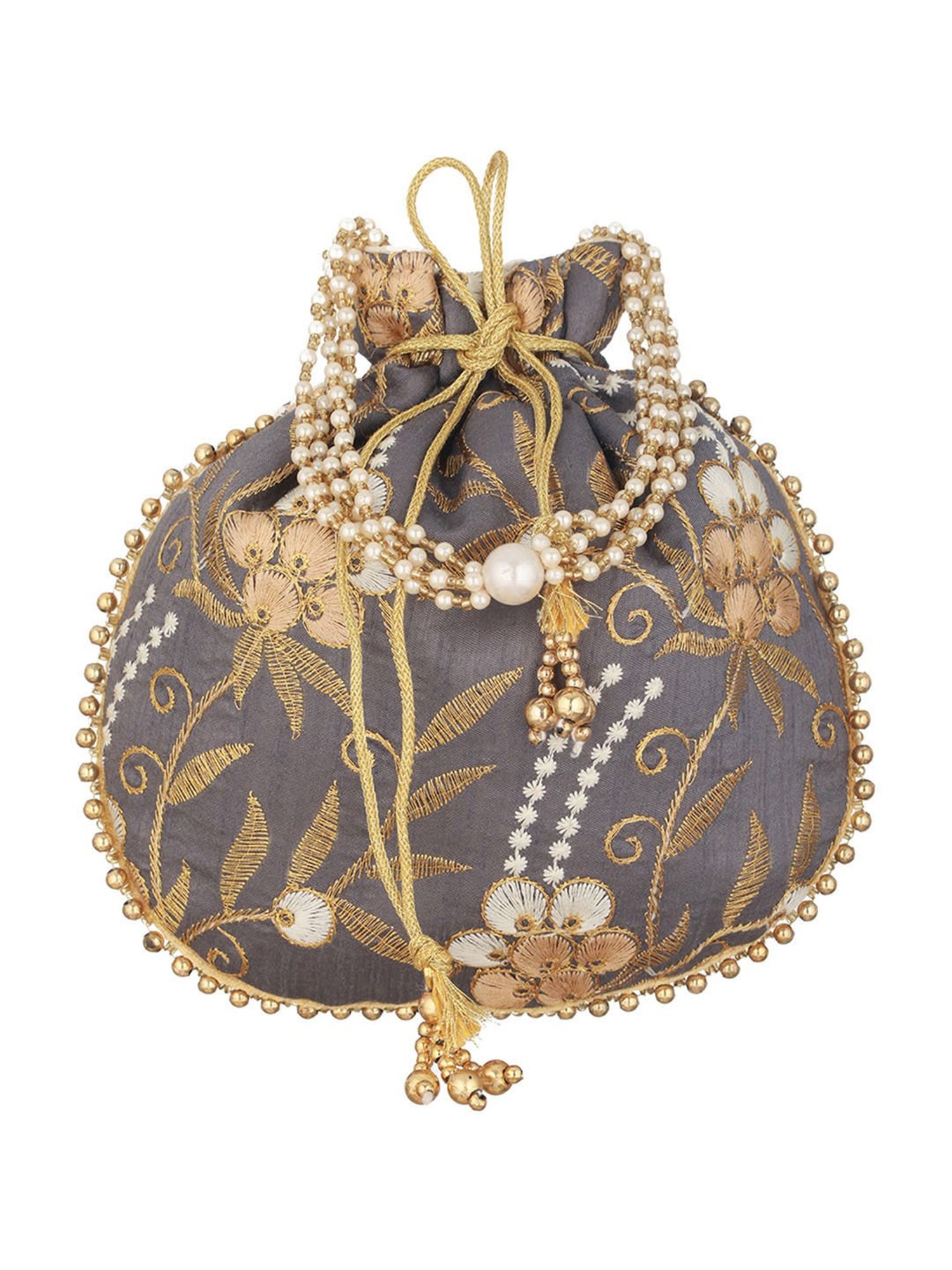 Aatmana Grey & Gold Embellished Small Potli