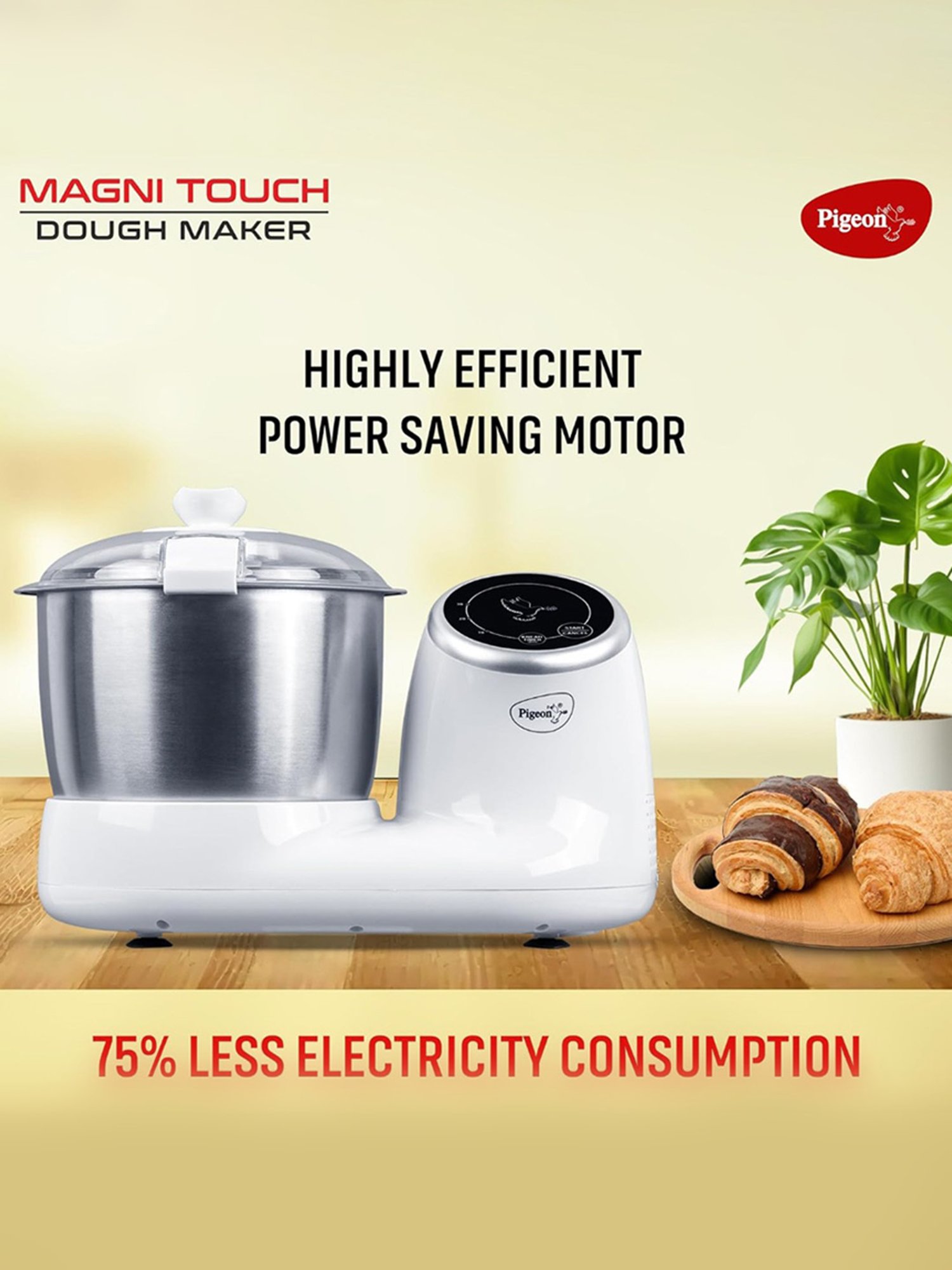 Pigeon Stovekraft Magni Touch Atta Kneader & Dough Maker 120W 3L with 1 Jar (White)