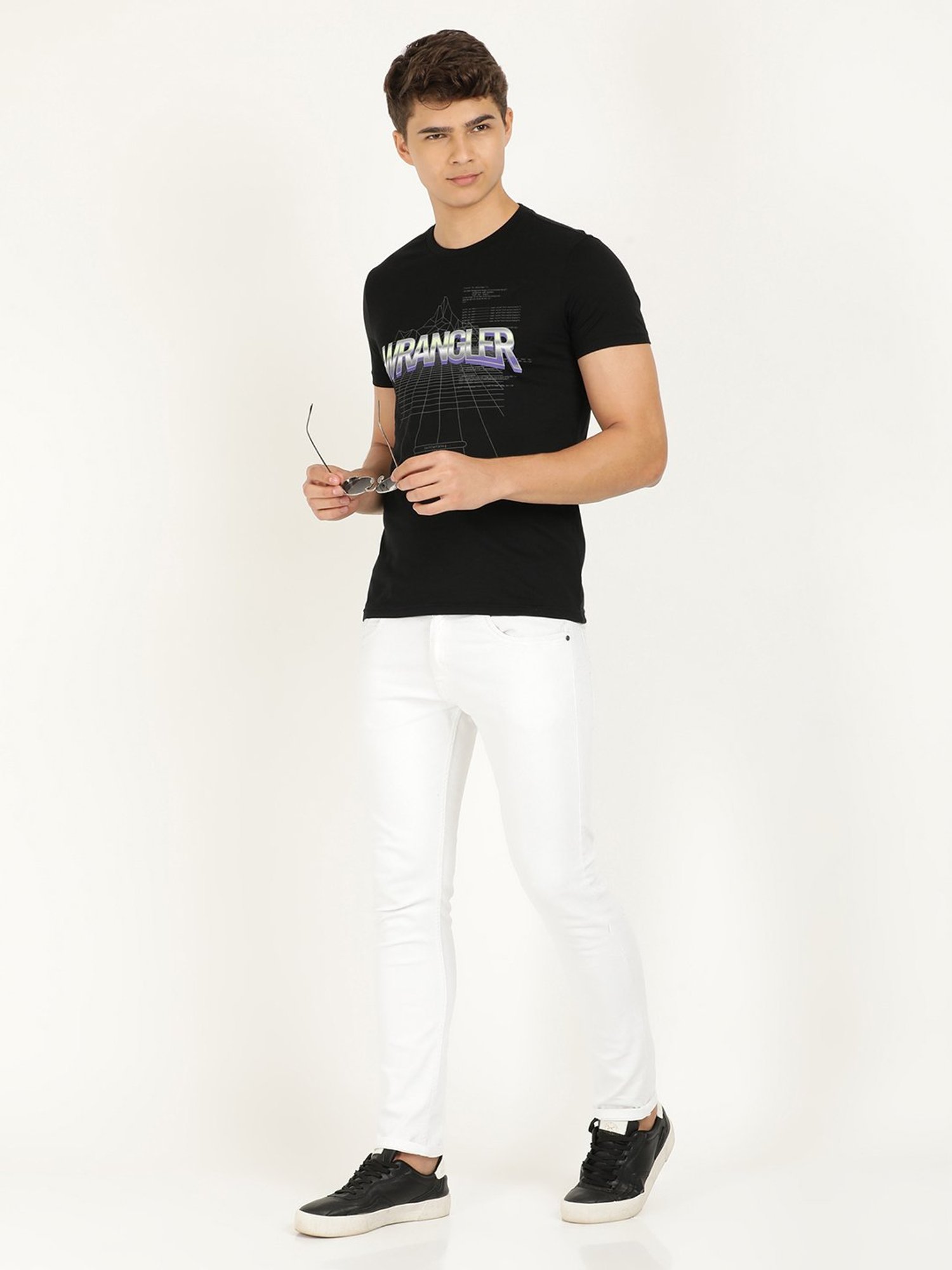 Wrangler Jet Black Cotton Regular Fit Printed T-Shirt