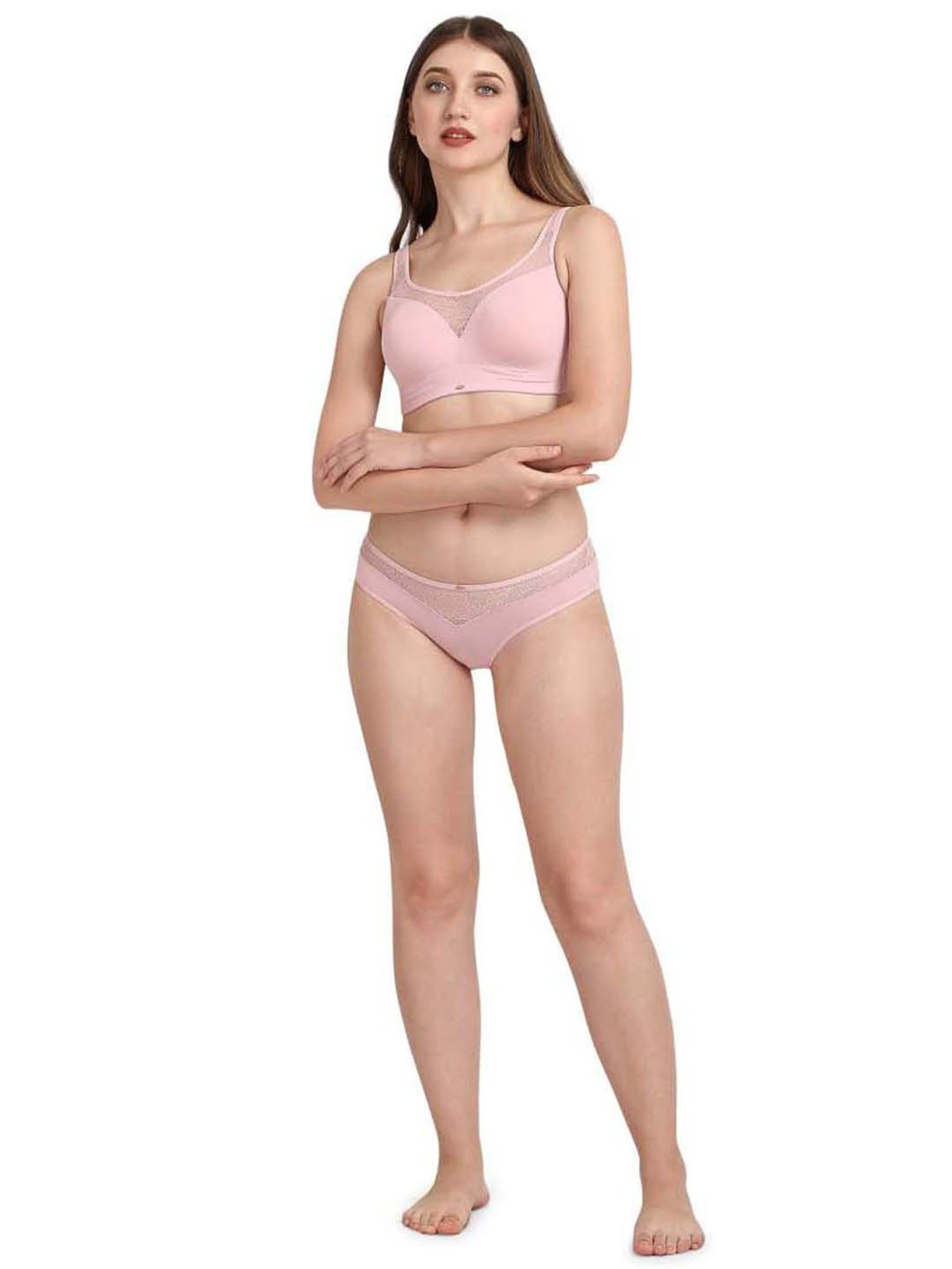 Soie Pink & Grey Lace Work Bikini Panties - Pack Of 2