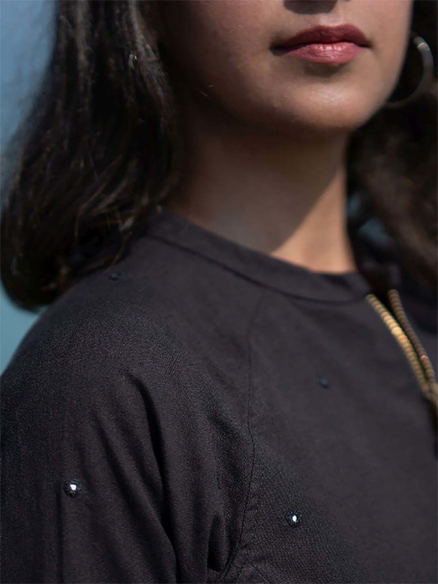 Okhai Sitaare Black Pure Cotton Hand Embroidered Bomber Jacket