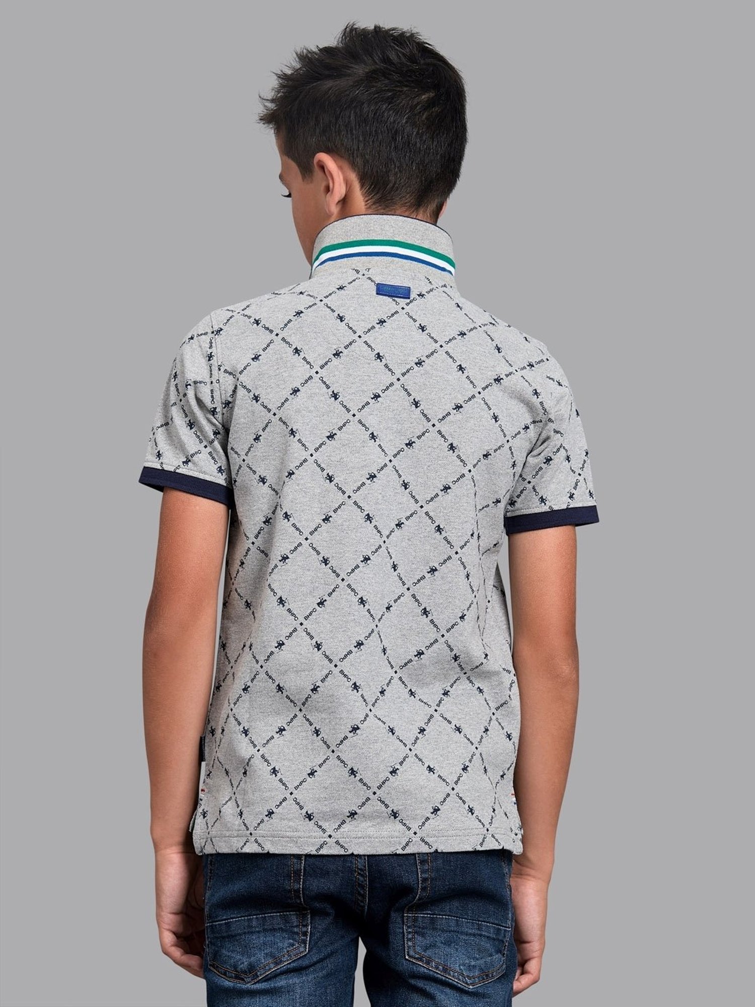 Beverly Hills Polo Club Kids Grey Cotton Printed Polo T-Shirt