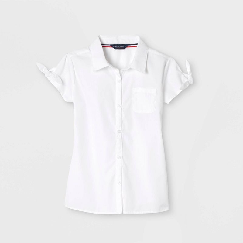 French Toast Girls' Bow Sleeve Button-Down Uniform Shirt - White 4
