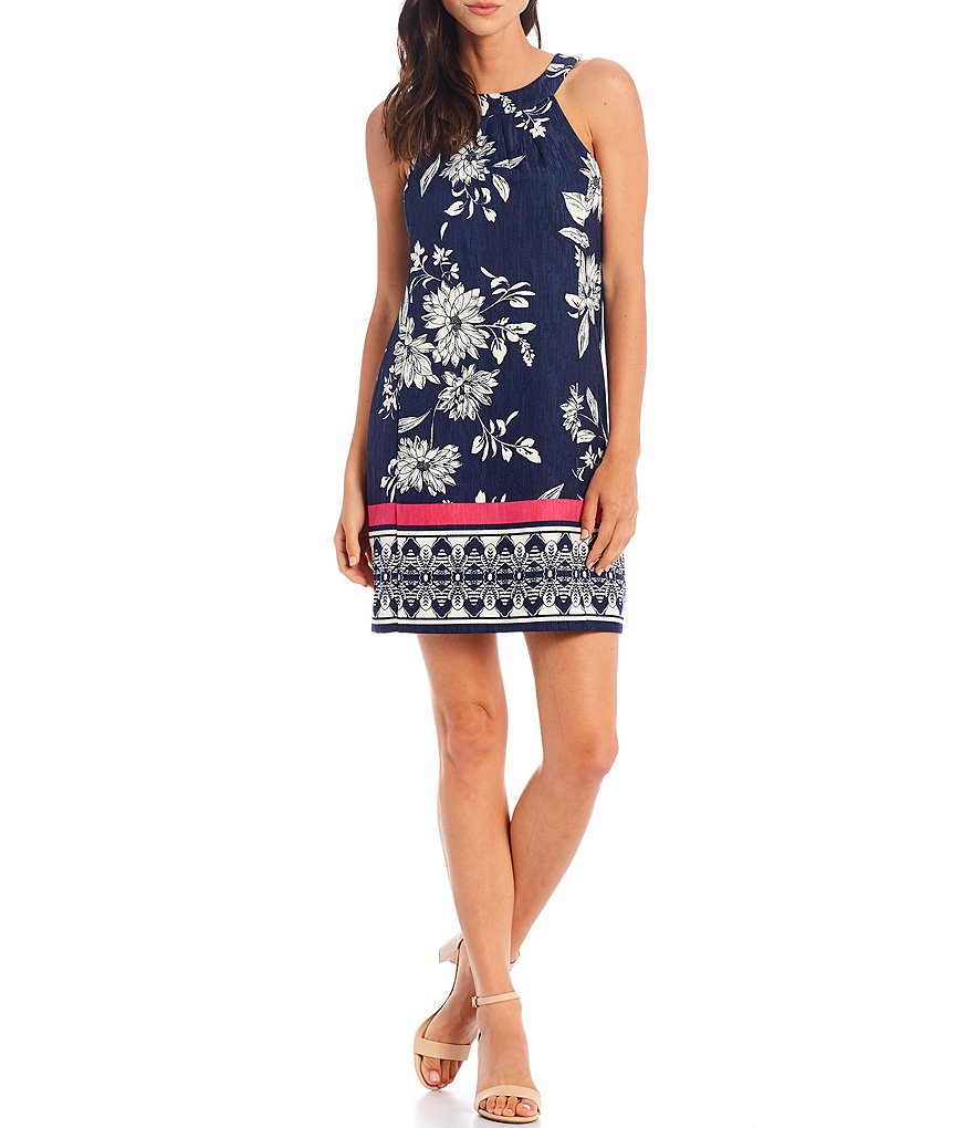 Eliza J Mock Halter High Neck Tiered Midi Dress