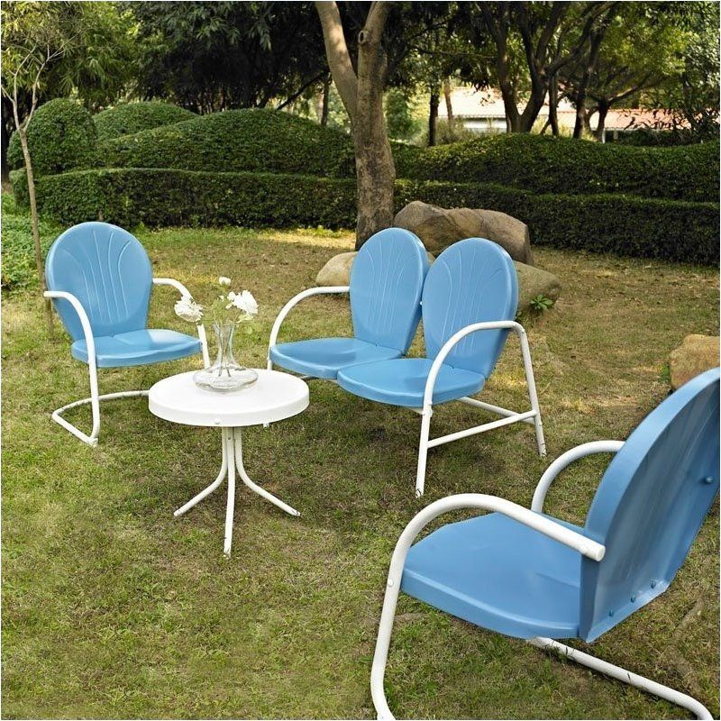Steel 4 Metal Outdoor Seating Set in Sky Blue-Pemberly Row