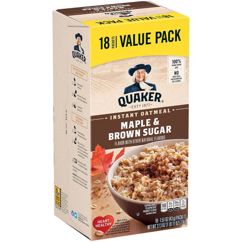 Quaker Instant Oatmeal Maple & Brown Sugar 18 Packets