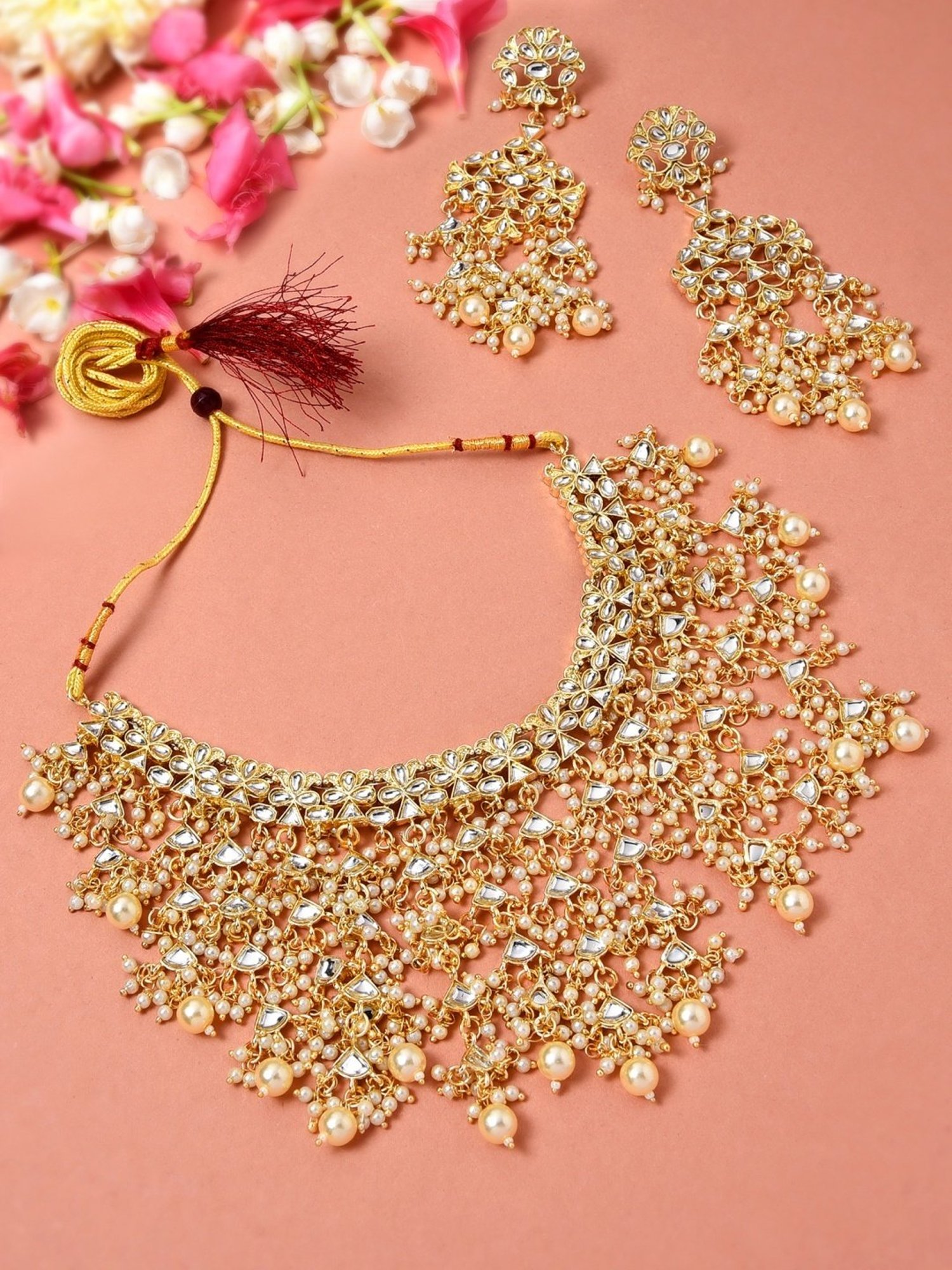 Zaveri Pearls Gold Tone Ethnic Kundan Choker Necklace & Earring Set-ZPFK10485