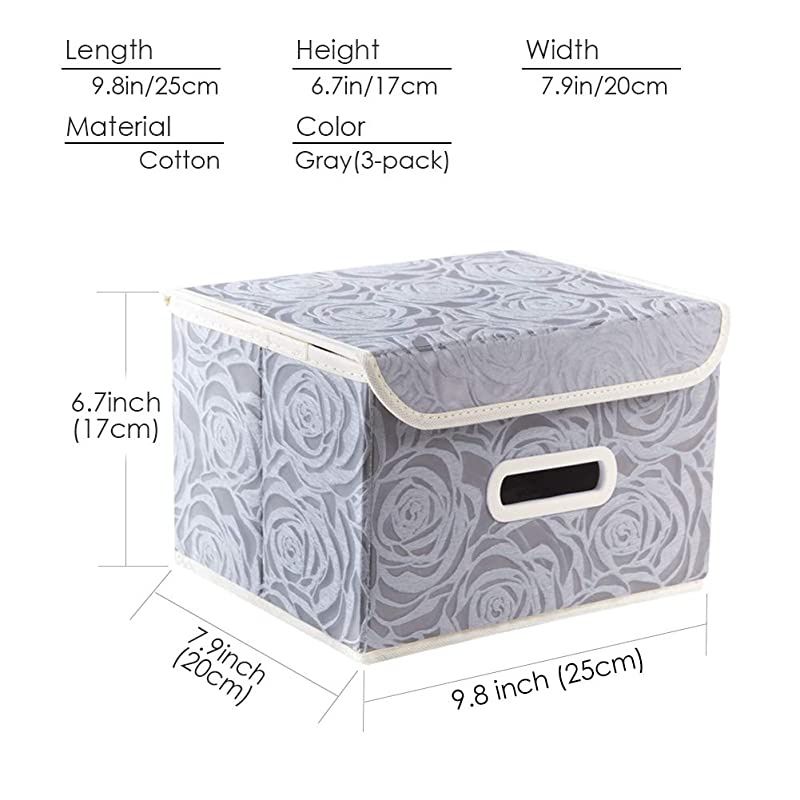Collapsible Storage Boxes with Lids Fabric Decorative Storage Bins Cubes Organizer Containers Baskets with Cover Handles Divider for Bedroom Closet Living Room 9.8x7.9x6.7 Inch 3 Pack