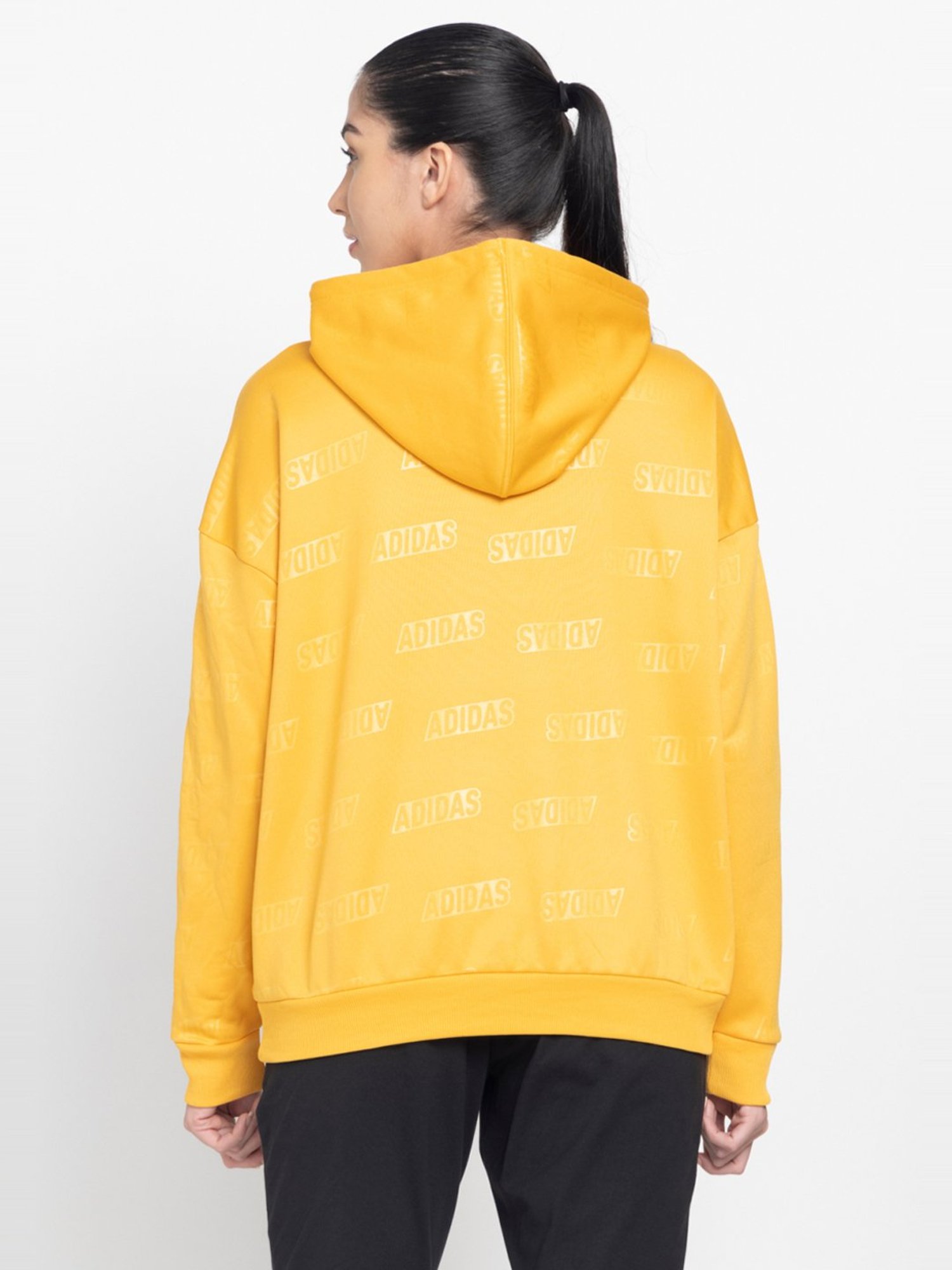 adidas Yellow Printed Sports Hoodie