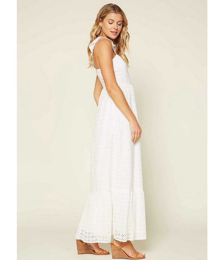 Skies Are Blue Eyelet Square Neck Sleeveless Maxi Dress