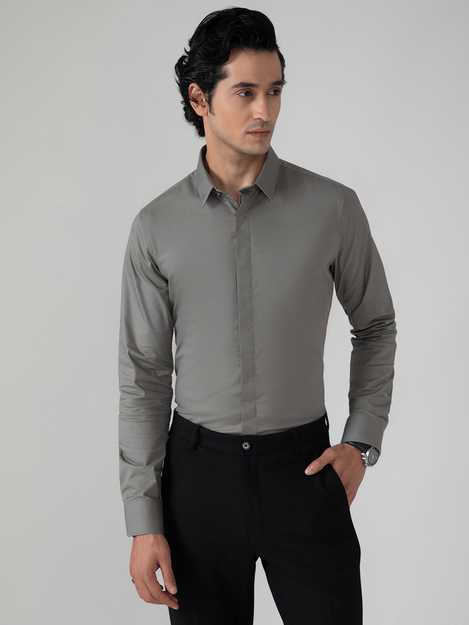 SUBTRACT Ash Grey Slim Fit Shirt