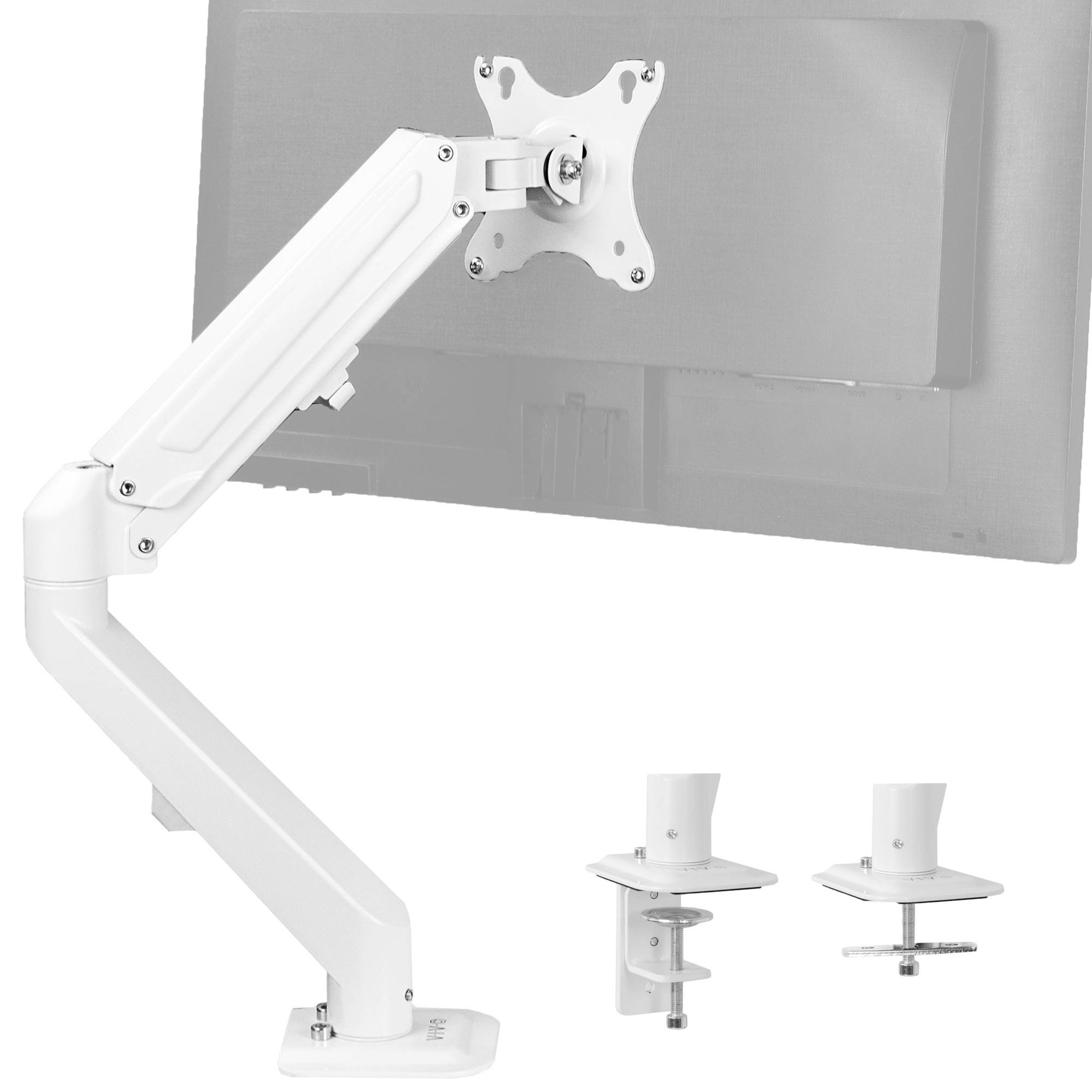 VIVO White Articulating Single Pneumatic Spring Arm Clamp-on Desk Mount Stand | Fits 1 Monitor 17" to 27" (STAND-V101OW)