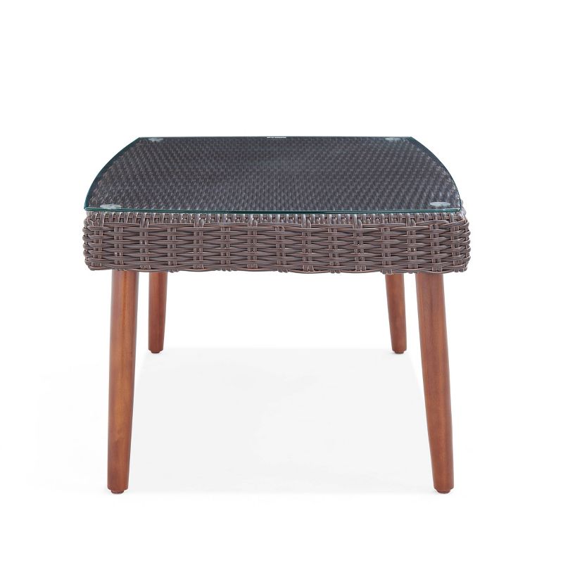 All-Weather Wicker Athens Outdoor Coffee Table with Glass Top Brown - Alaterre Furniture