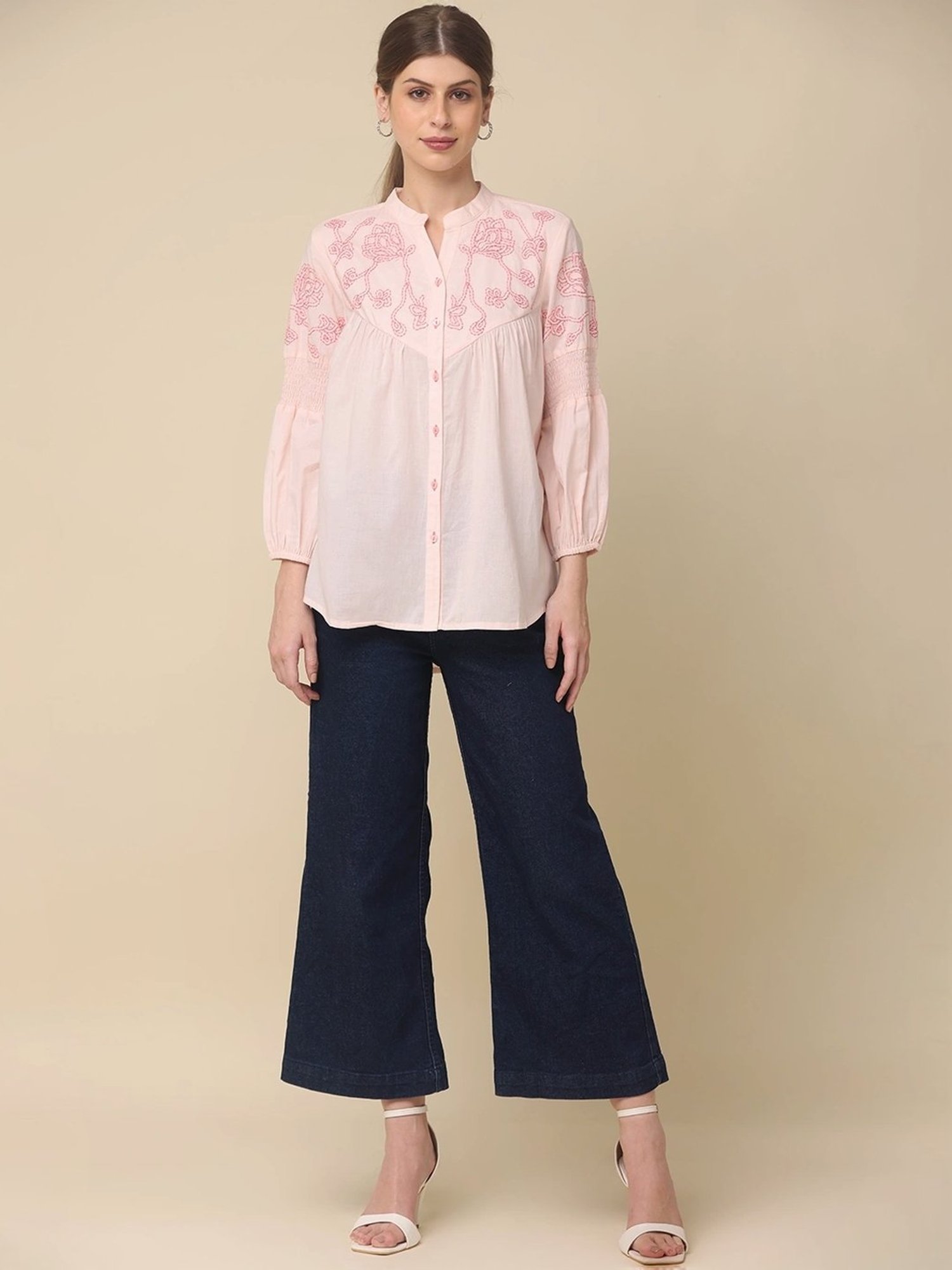 Zolo Label Pink Cotton Embroidered Shirt