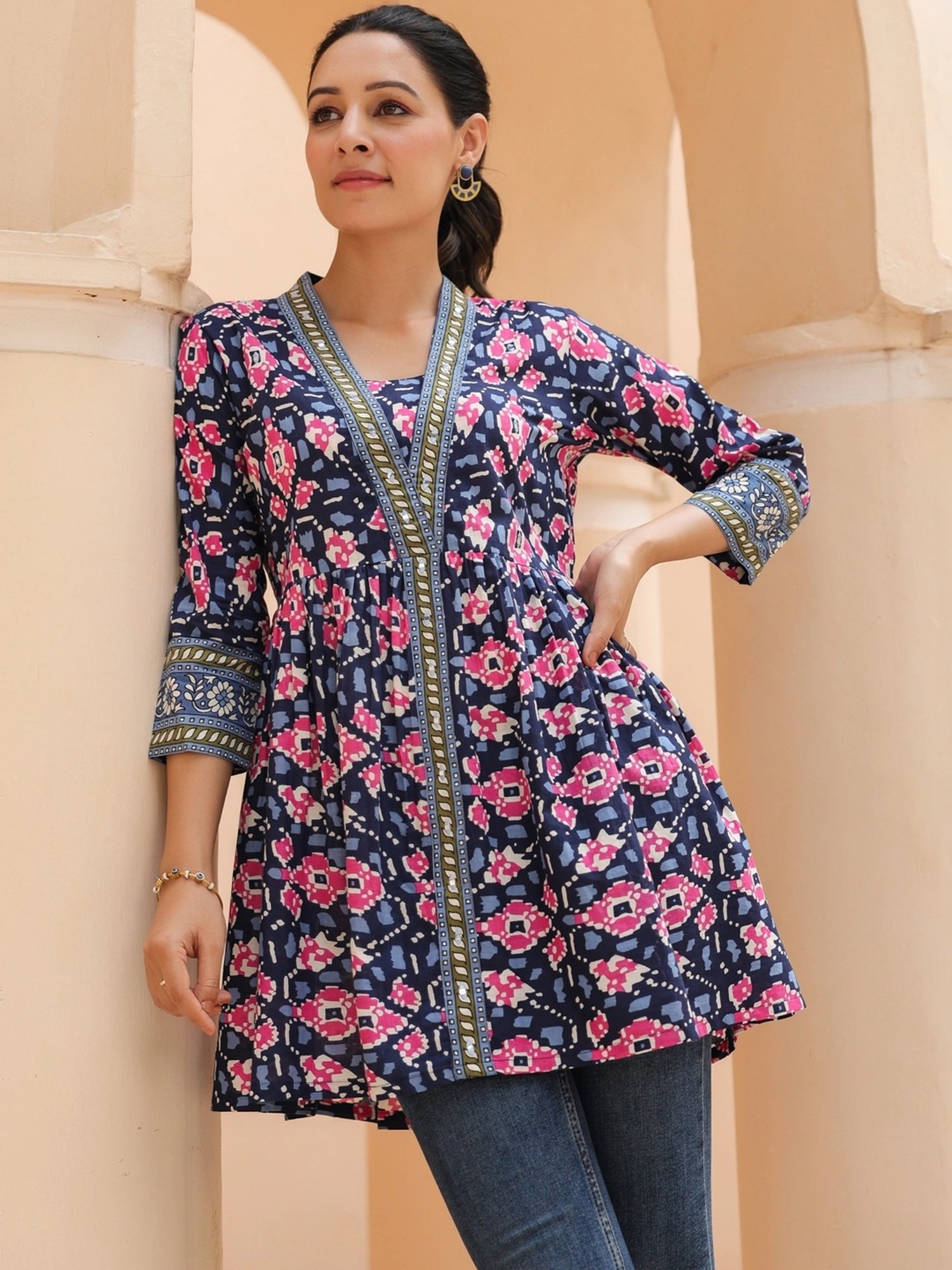 Rain and Rainbow Blue Cotton Printed Top