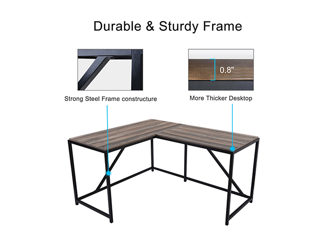 L-Shaped Corner Desk Computer Office Desk Gaming Desk PC Laptop Gaming Table Workstation Modern Style For Home Office Solid Metal Frame With Foot Rest,Walnut,GT51
