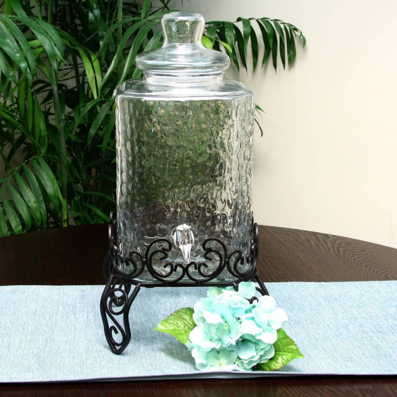 Gibson Home 2gal Glass Embossed Beverage Dispenser with Wire Stand