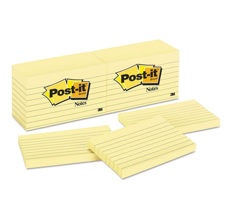 Post-it Original Pads in Canary Yellow 3 x 5 Lined 100-Sheet 12/Pack 635YW
