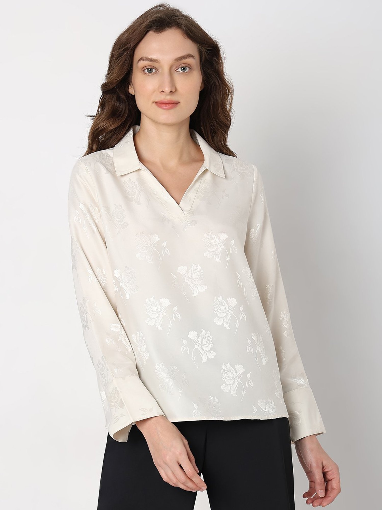 Vero Moda Off White Floral Print Shirt