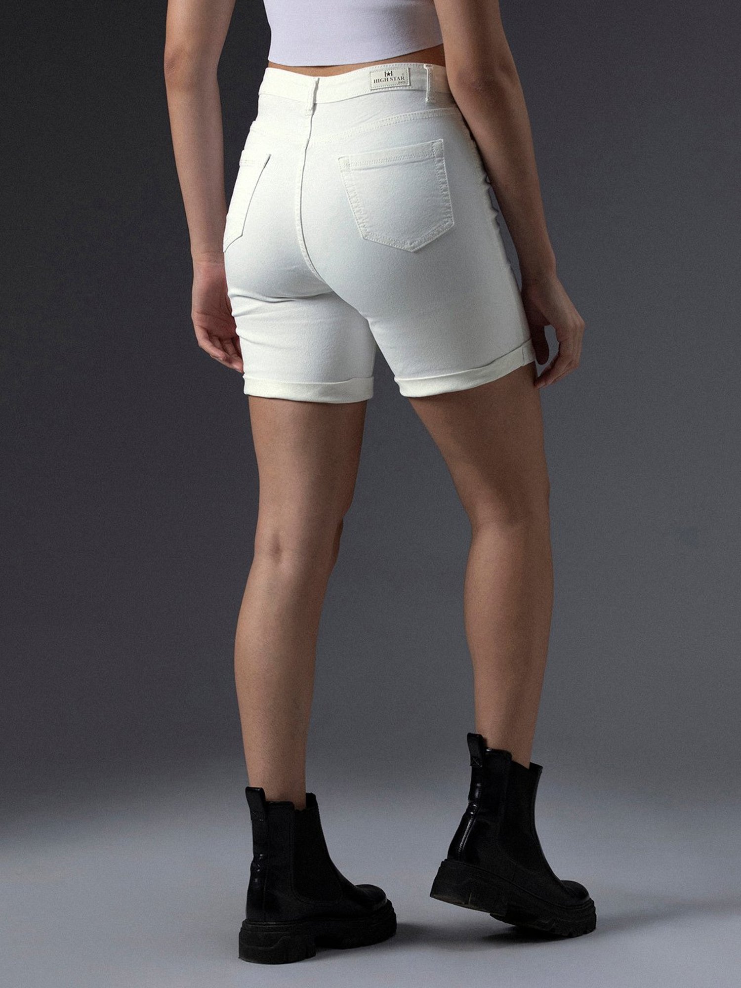 High Star White Cotton Regular Fit Shorts