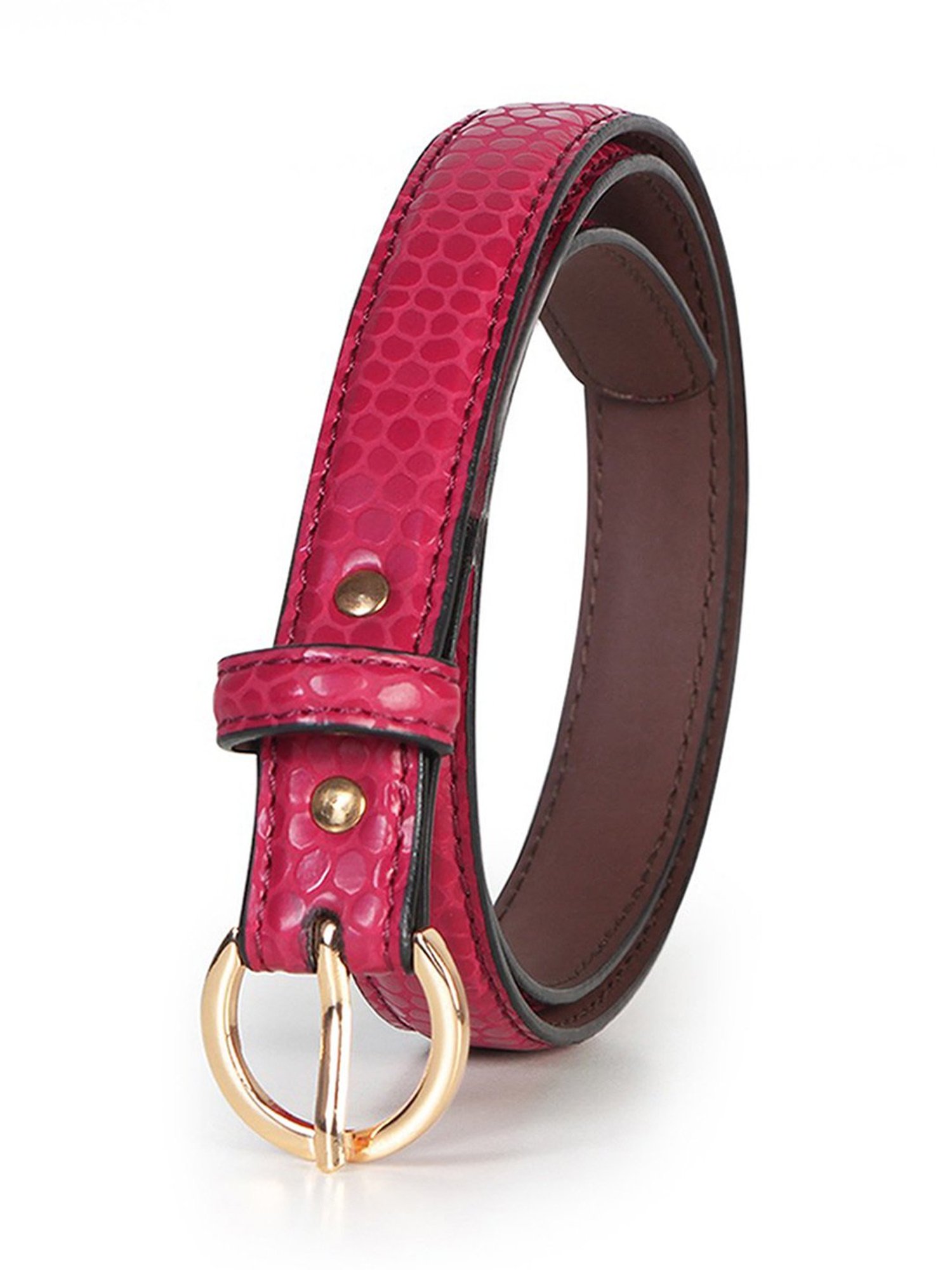 Bonjour Red Textured Casual Belt For Women