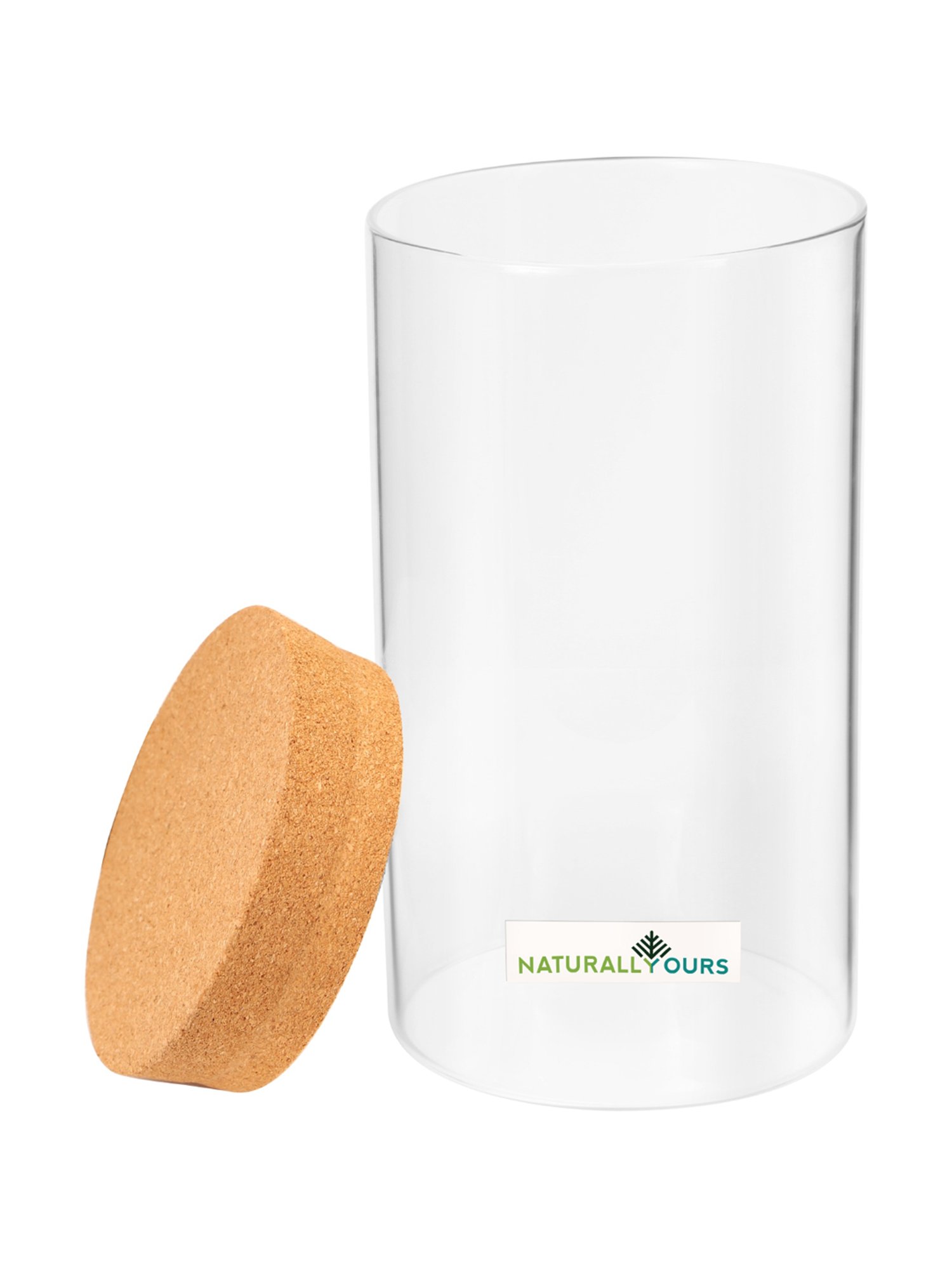 NATURALLYOURS Borosilicate Transparent Glass Storage Jars With Cork Lid - 1250 ml