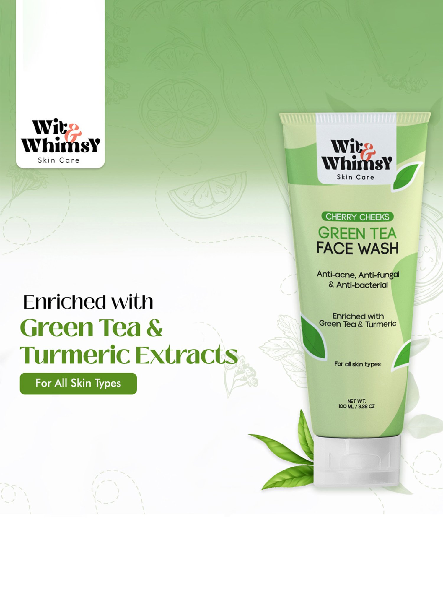 Wit & Whimsy Cherry Cheeks Green Tea Face Wash - 100 ml