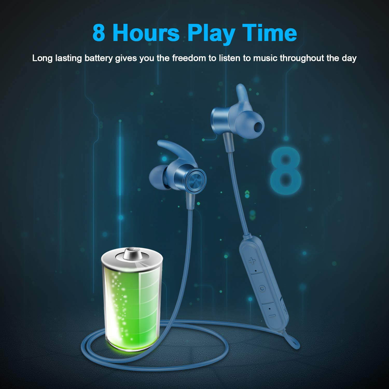 Lightweight Wireless Earbuds with Magnetic Connection, IPX5 Water Resistant Bluetooth 5.0 Sports Earphones for Running, Built-in Mic, 8 Hrs Work Time, Bluetooth Headphones