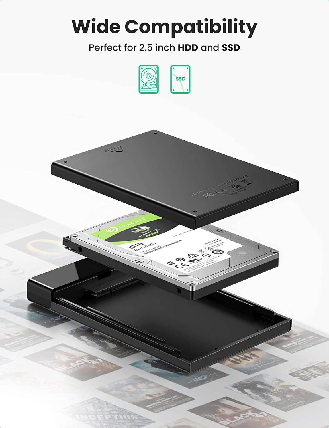 Wanmingtek 2.5" Hard Drive Enclosure USB 3.0 to SATA External Hard Drive Enclosure for 2.5 inch 5mm/7mm/9.5mm SATA I/II/III HDD SSD Support 6TB AND UASP Function Tool-Free Design Black