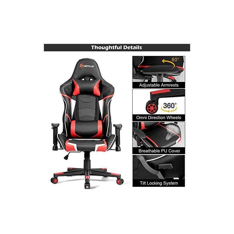 Gaming Chair, Massage Office Chair Computer Gaming Racing Chair, High Back PU Leather Adjustable Arms Headrest Ergonomic Reclining Game Chair, Rolling Swivel Executive Chair