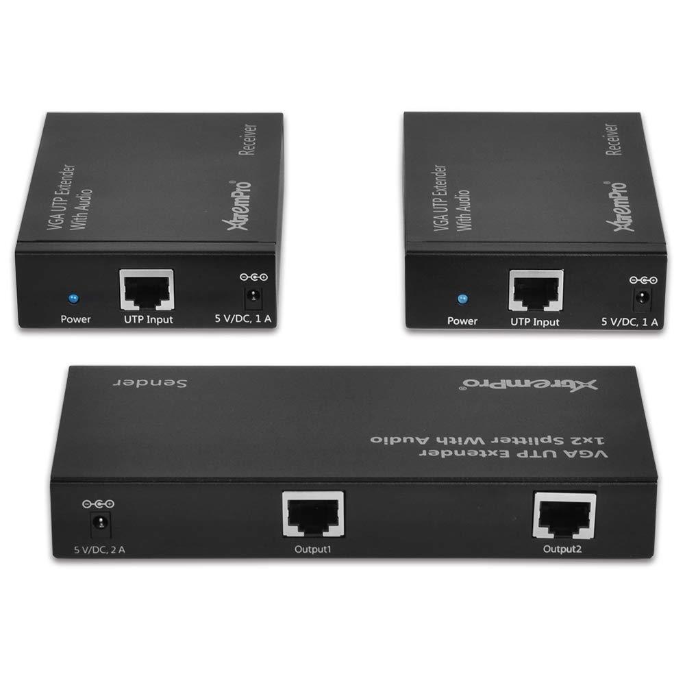 XtremPro 1920X1200 VGA UTP Extender Up tp 980ft (300M) 1X2 Splitter with Audio(TX+RX UL)