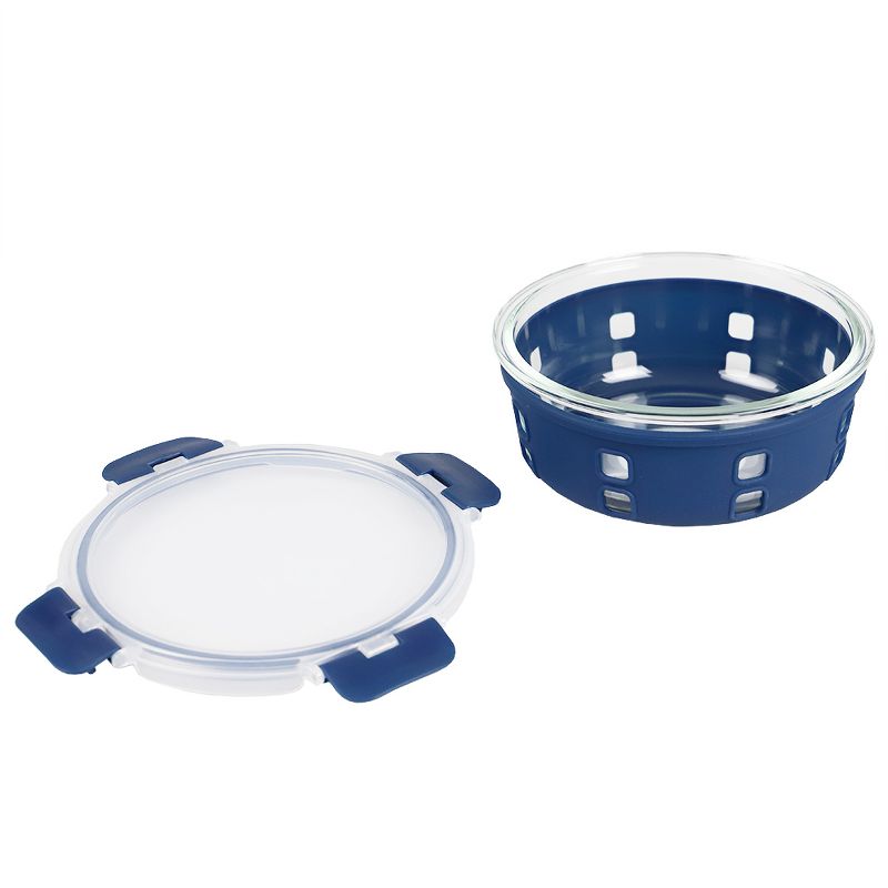 Michael Graves Design Round 32 Ounce High Borosilicate Glass Food Storage Container with Plastic Lid, Indigo