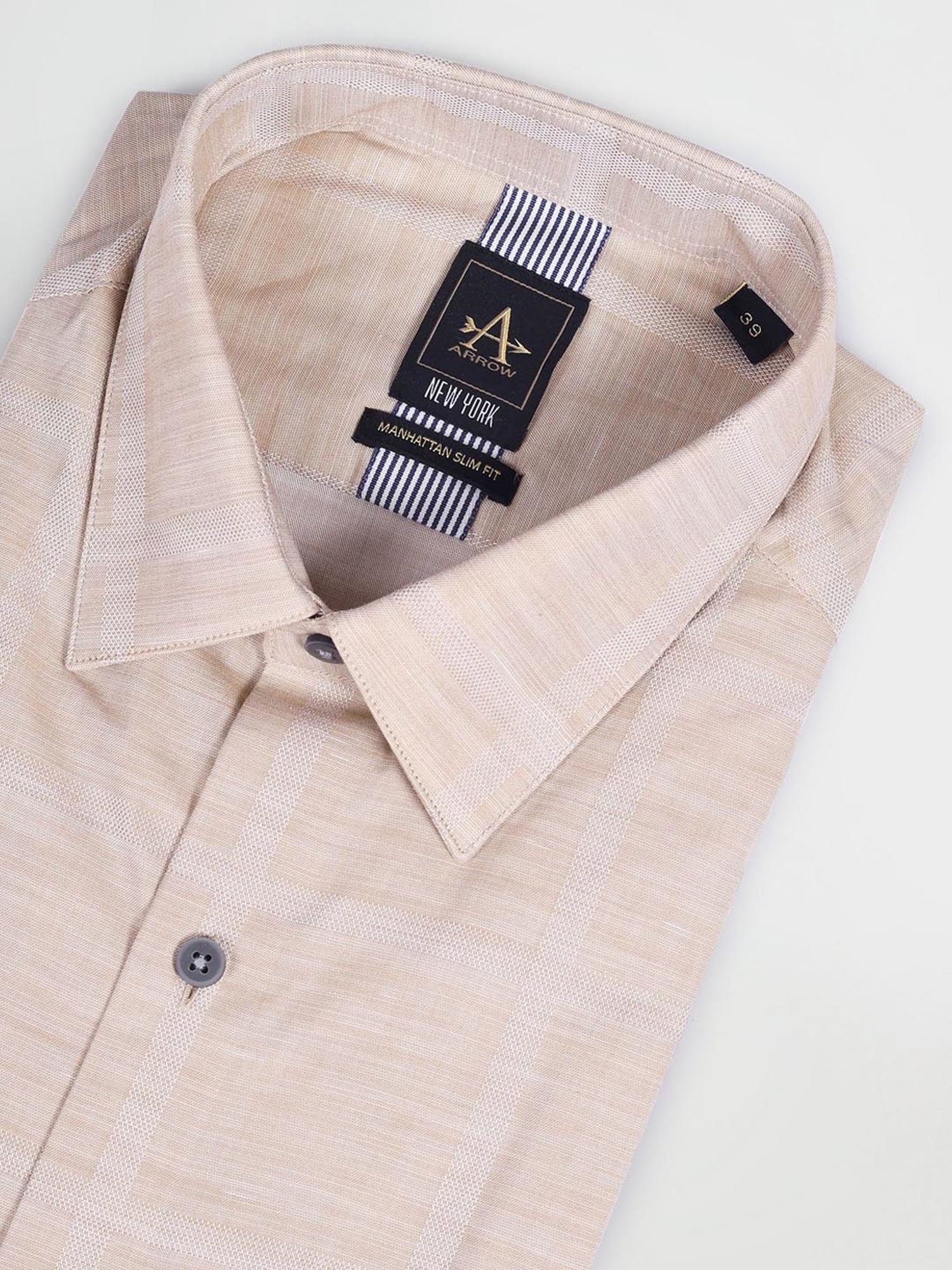 Arrow New York Brown Cotton Slim Fit Self Pattern Shirt