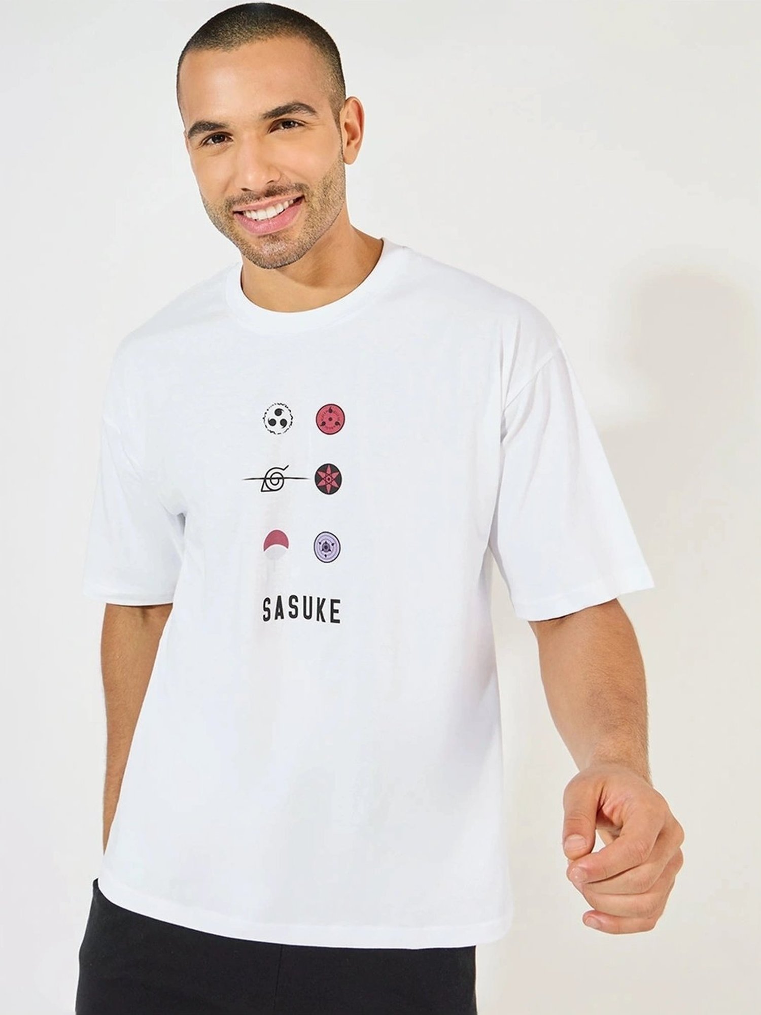 Styli White Cotton Oversized Printed T-Shirt