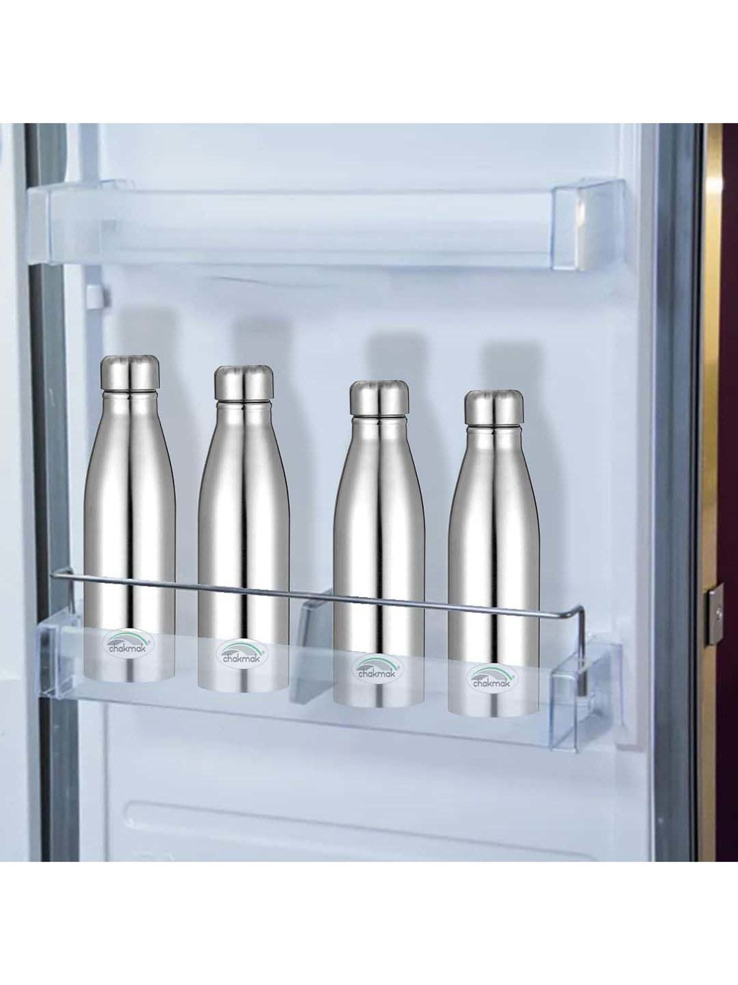 Chakmak Silver Stainless Steel Water Bottle - Set of 4