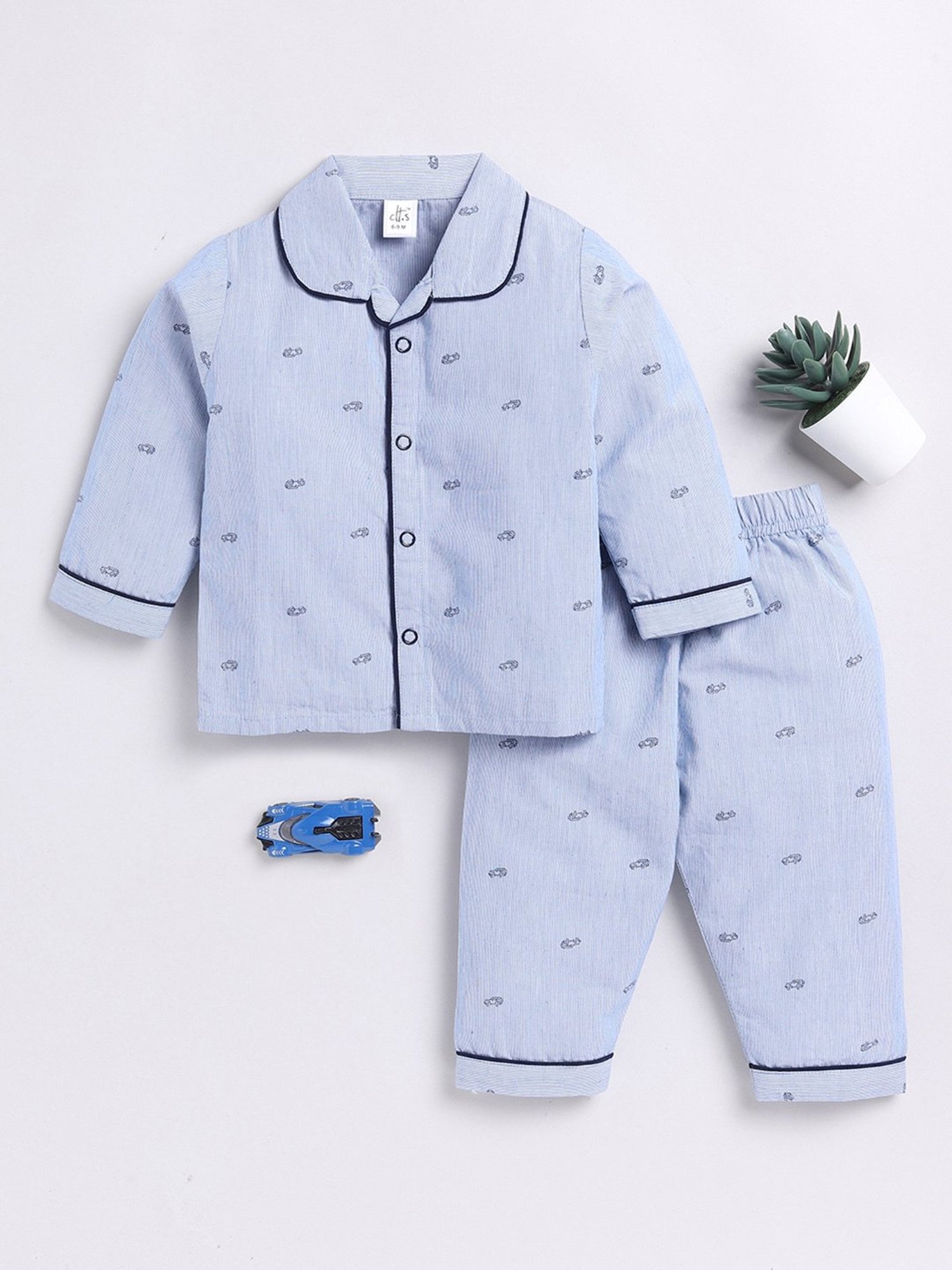 Clt.s Unisex Blue Graphic Print Full Sleeves Shirt With Pyjamas