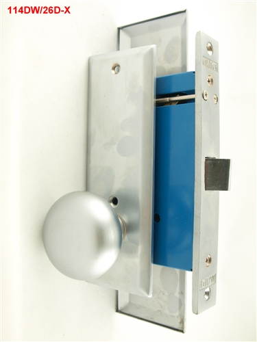 Maxtech (Marks 114DW/26D-X Like), Satin Chrome 26D, Wide Face Plate, Left Hand, Heavy Duty Mortise Lock Knob Vestibule Function Always Locked Storeroom Latch Only Lockset, Screwless Knobs Thru Bolted