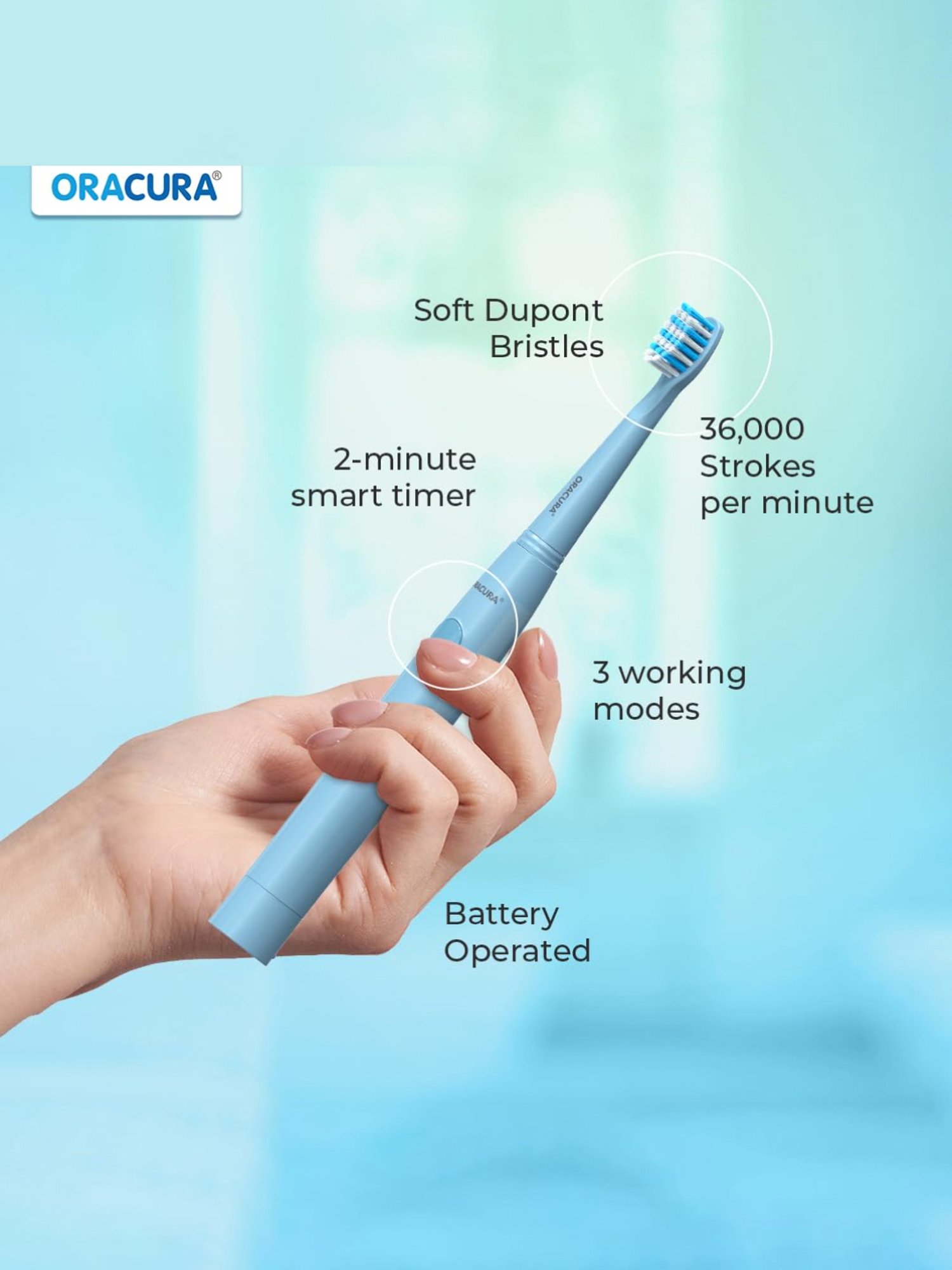Oracura SB100 Sonic Lite Electric Battery Operated Toothbrush (Peach)