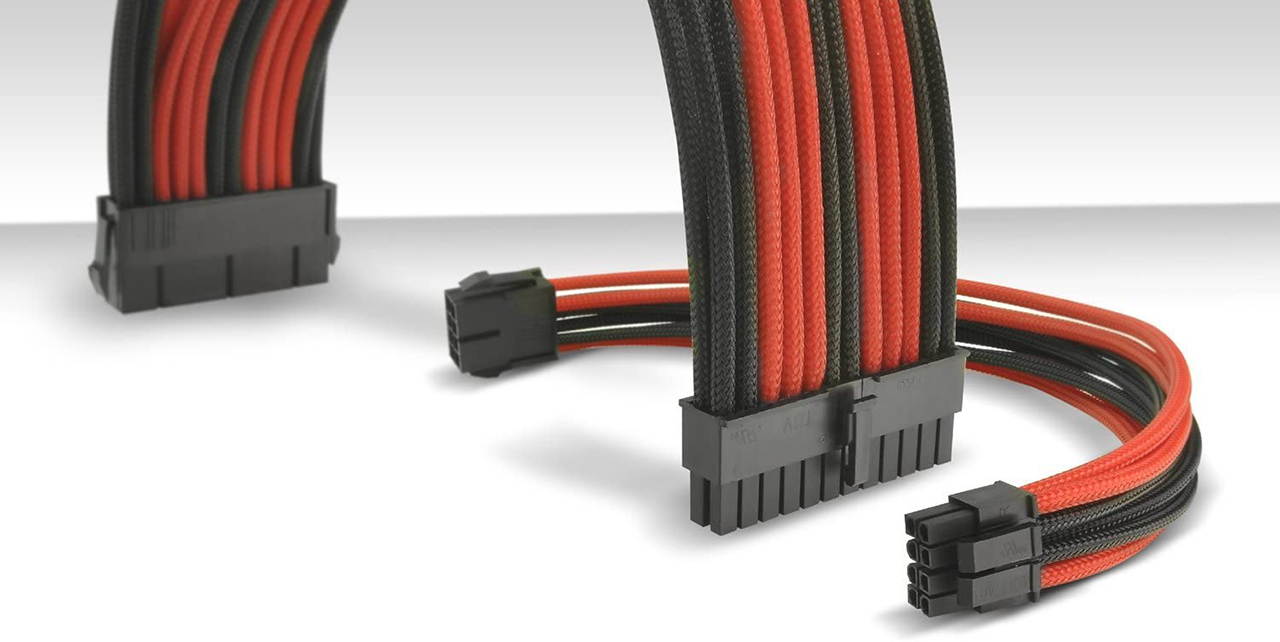 Vicabo QH-LU-025 11.81 in. Braided ATX Sleeved Cable Extension Power Supply Cable Kit PSU Connectors, 24 Pin ATX, 4+4 Pin EPS, 8-pin PCI-E, 6-pin PCI-E with Combs (Black & White)