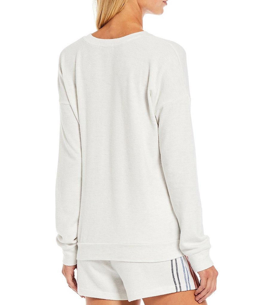 PJ Salvage American Dreams Embroidered Ticking Jersey Knit Coordinating Sleep Top