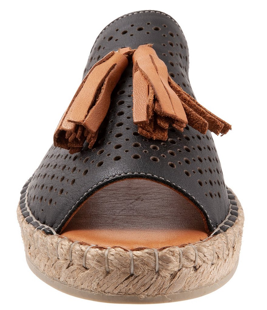 Bueno Navar Perforated Leather Tasseled Espadrille Slides