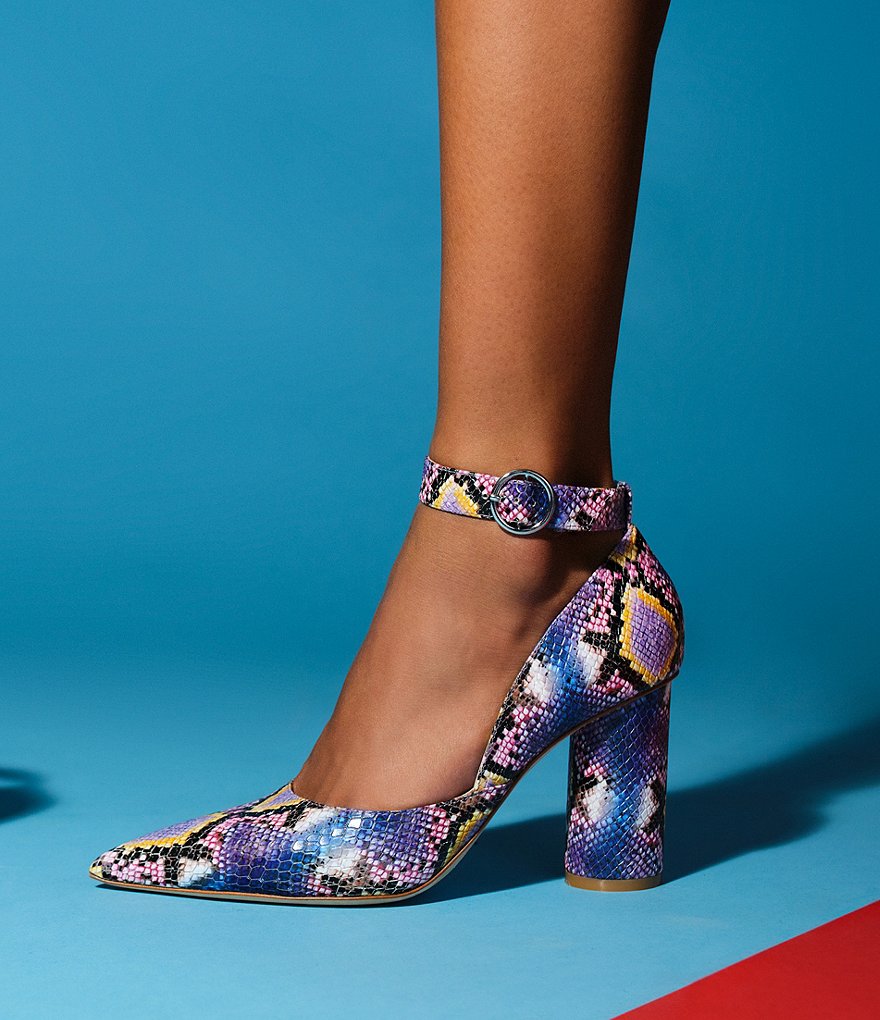 Deltan Jami Snake Print Ankle Strap Pumps